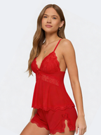 SILVIA - Conjunto de pijama lencero de tirantes y short con encaje™
