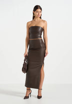 NATALIA-Falda Midi de Cuero y Estilo Contemporáneo