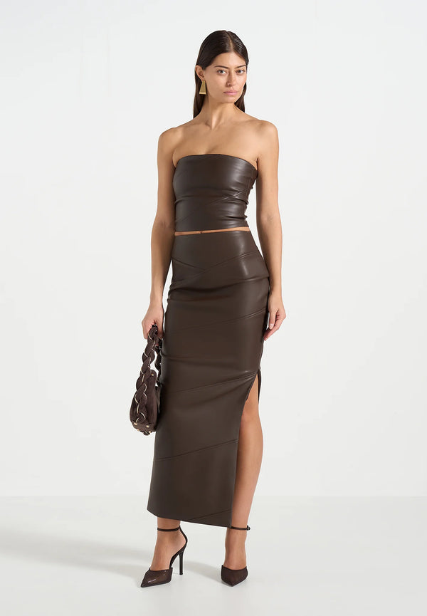 NATALIA-Falda Midi de Cuero y Estilo Contemporáneo