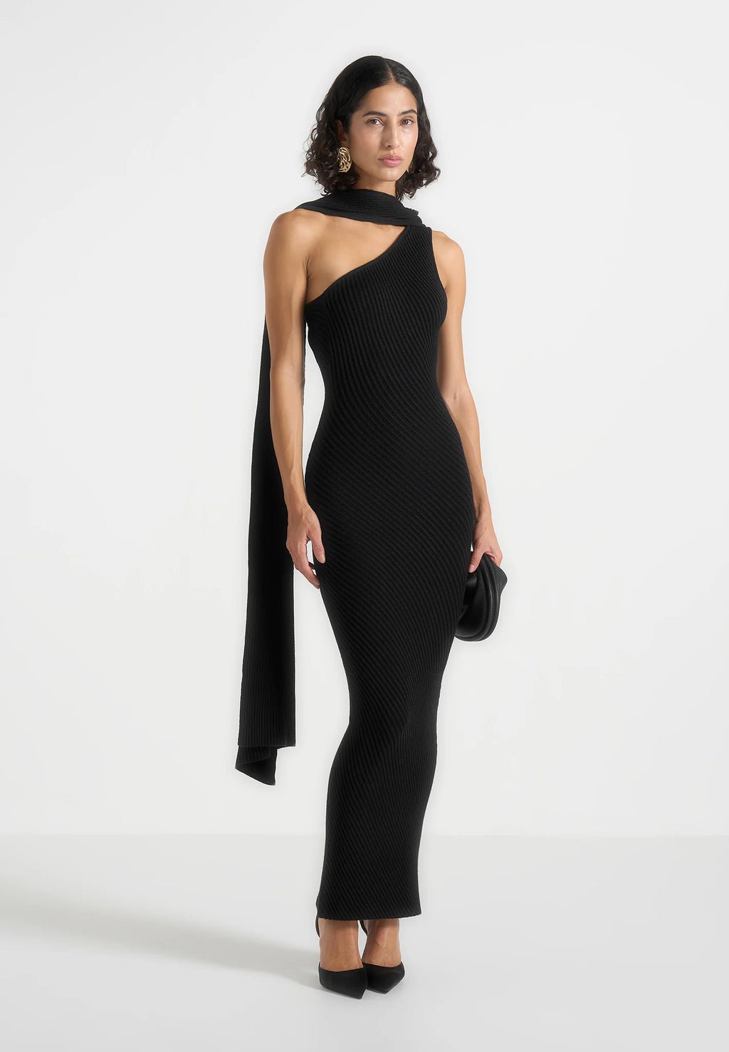 NOOR-Vestido de Punto de Canalé con Capa