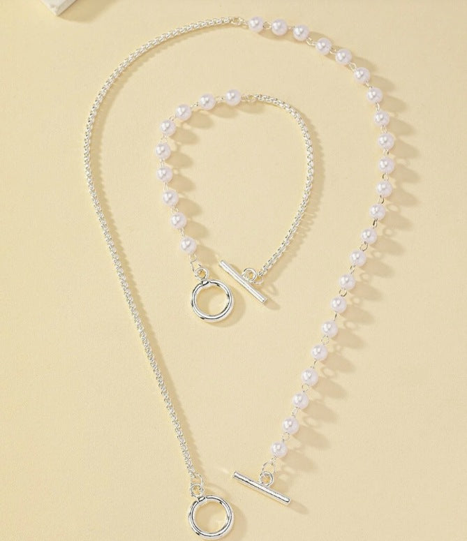 SOFÍA - Conjunto de collar y pulsera de perlas con cierre T-Bar marinero™