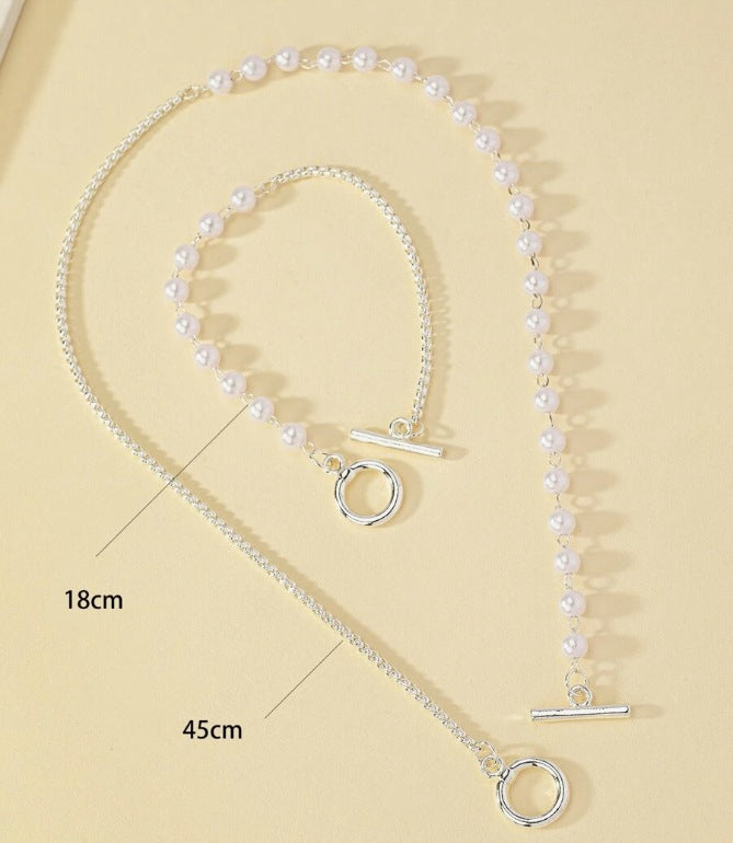 SOFÍA - Conjunto de collar y pulsera de perlas con cierre T-Bar marinero™