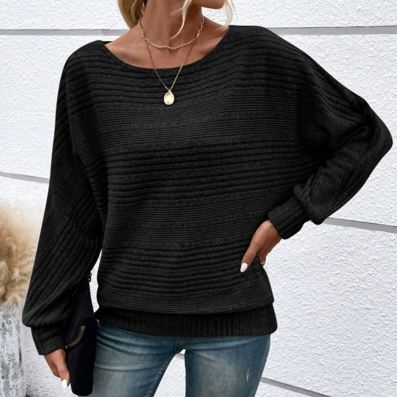 JULIA - Jersey de punto suave de manga larga con cuello barco y textura acanalada™