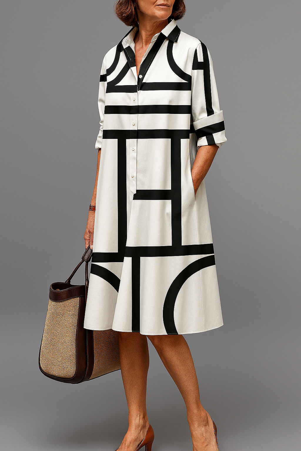 ANGIE - Vestido camisero midi con estampado geométrico abstracto™