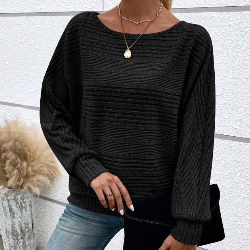 JULIA - Jersey de punto suave de manga larga con cuello barco y textura acanalada™