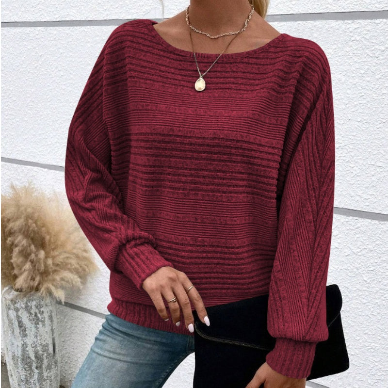 JULIA - Jersey de punto suave de manga larga con cuello barco y textura acanalada™