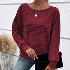JULIA - Jersey de punto suave de manga larga con cuello barco y textura acanalada™
