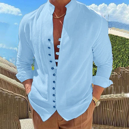 LORENZO - Camisa casual de efecto lino con cuello mao™