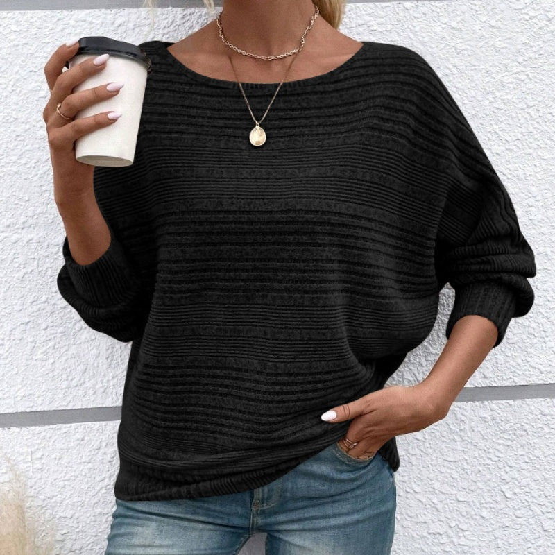 JULIA - Jersey de punto suave de manga larga con cuello barco y textura acanalada™
