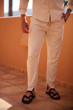 AMARO - Conjunto de lino de dos piezas con camisa de cuello solapa y pantalón con cordón™
