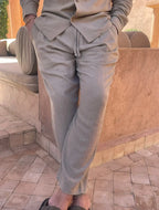 AMARO - Conjunto de lino de dos piezas con camisa de cuello solapa y pantalón con cordón™