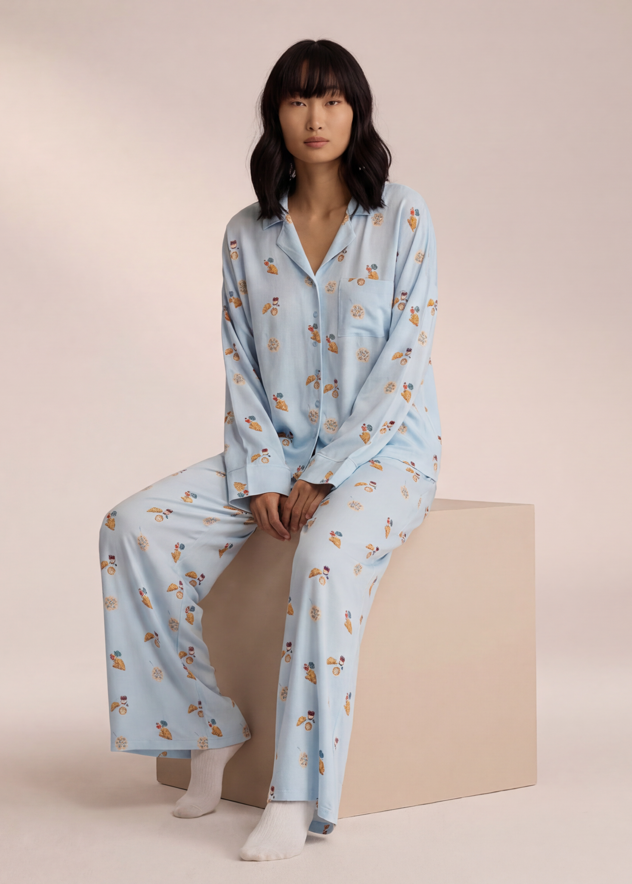 PATRICIA - Conjunto de pijama abotonado estampado de manga larga y pantalón fluido™