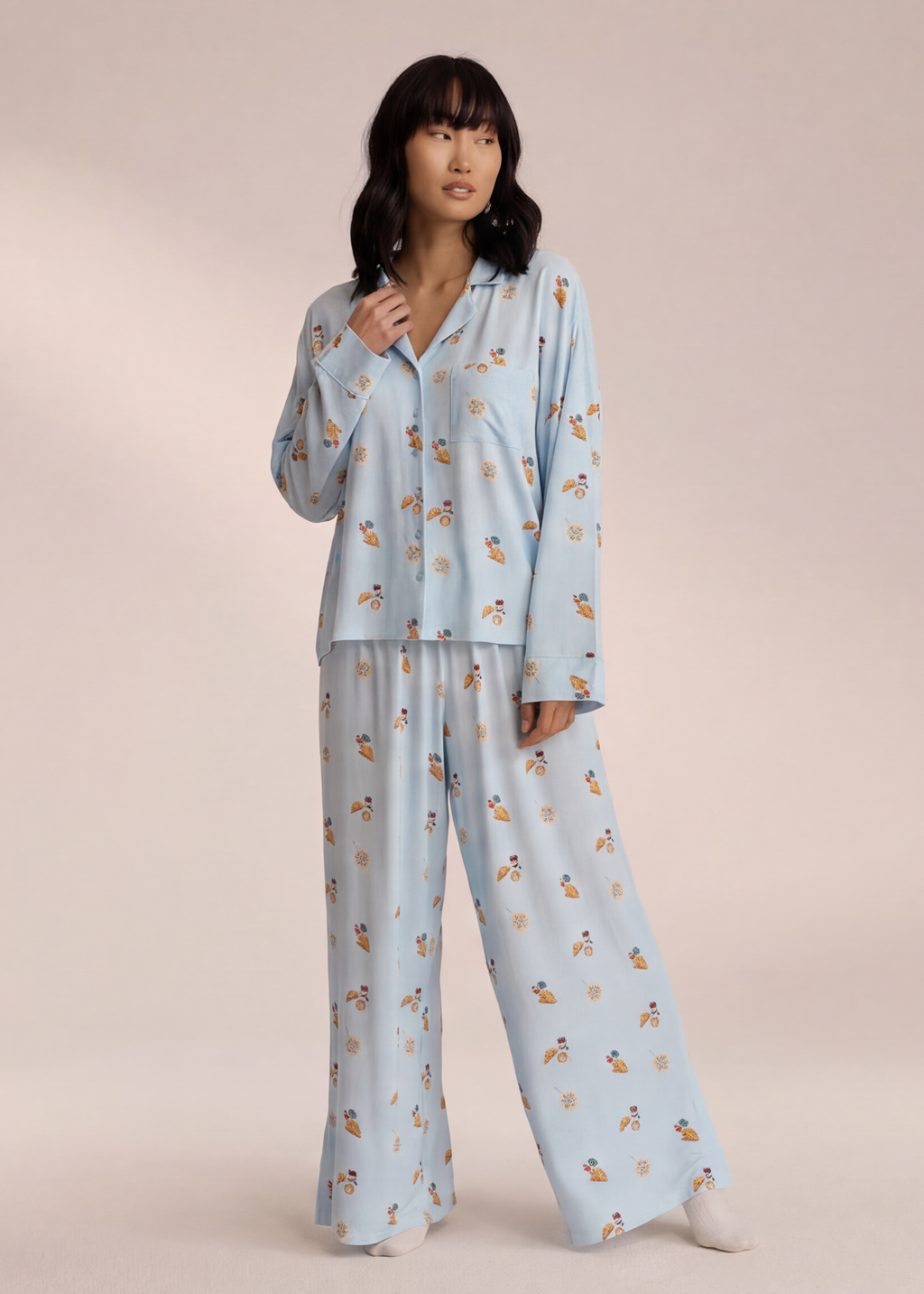 PATRICIA - Conjunto de pijama abotonado estampado de manga larga y pantalón fluido™