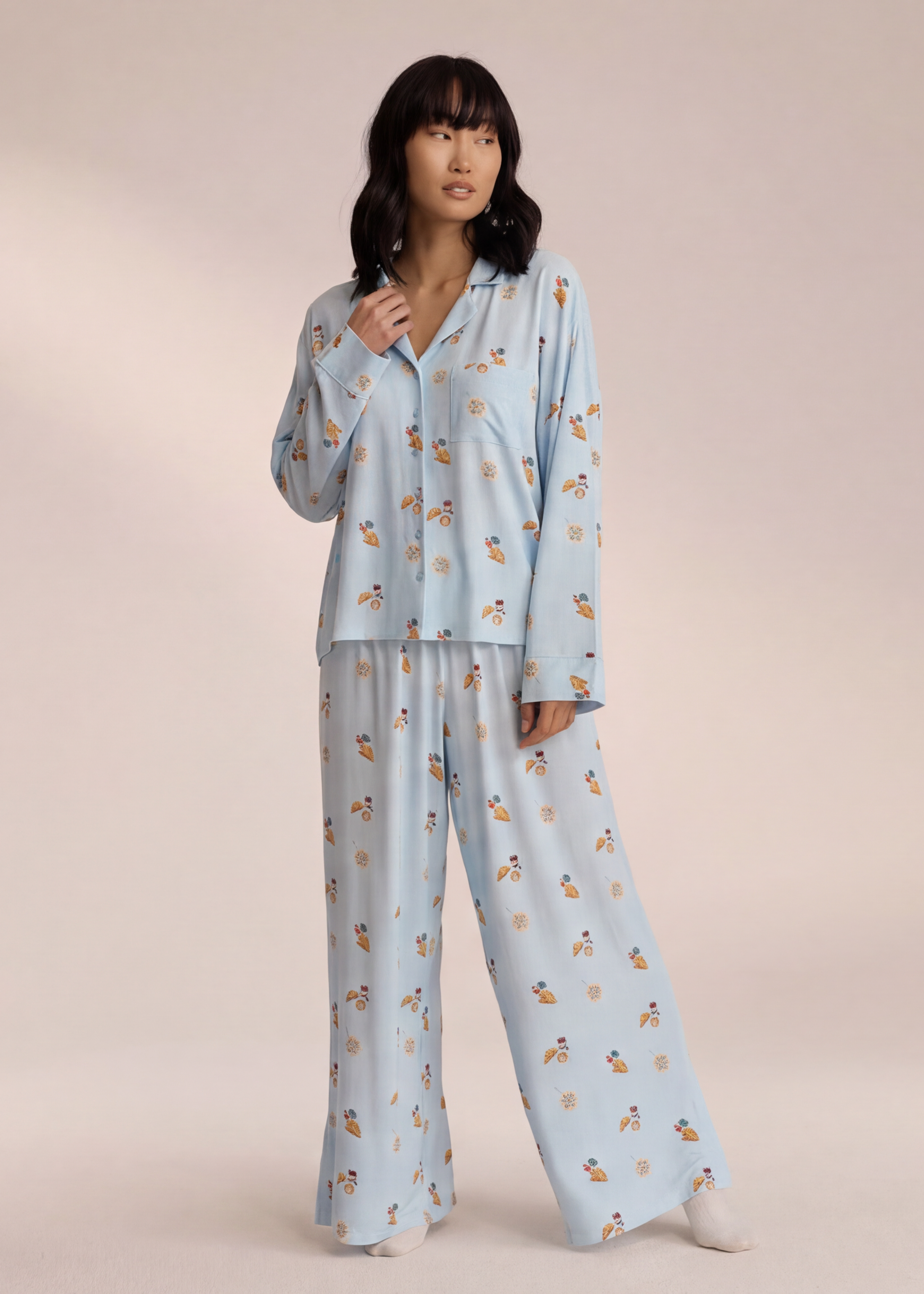 PATRICIA - Conjunto de pijama abotonado estampado de manga larga y pantalón fluido™