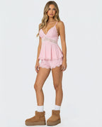 SILVIA - Conjunto de pijama lencero de tirantes y short con encaje™