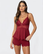 SILVIA - Conjunto de pijama lencero de tirantes y short con encaje™