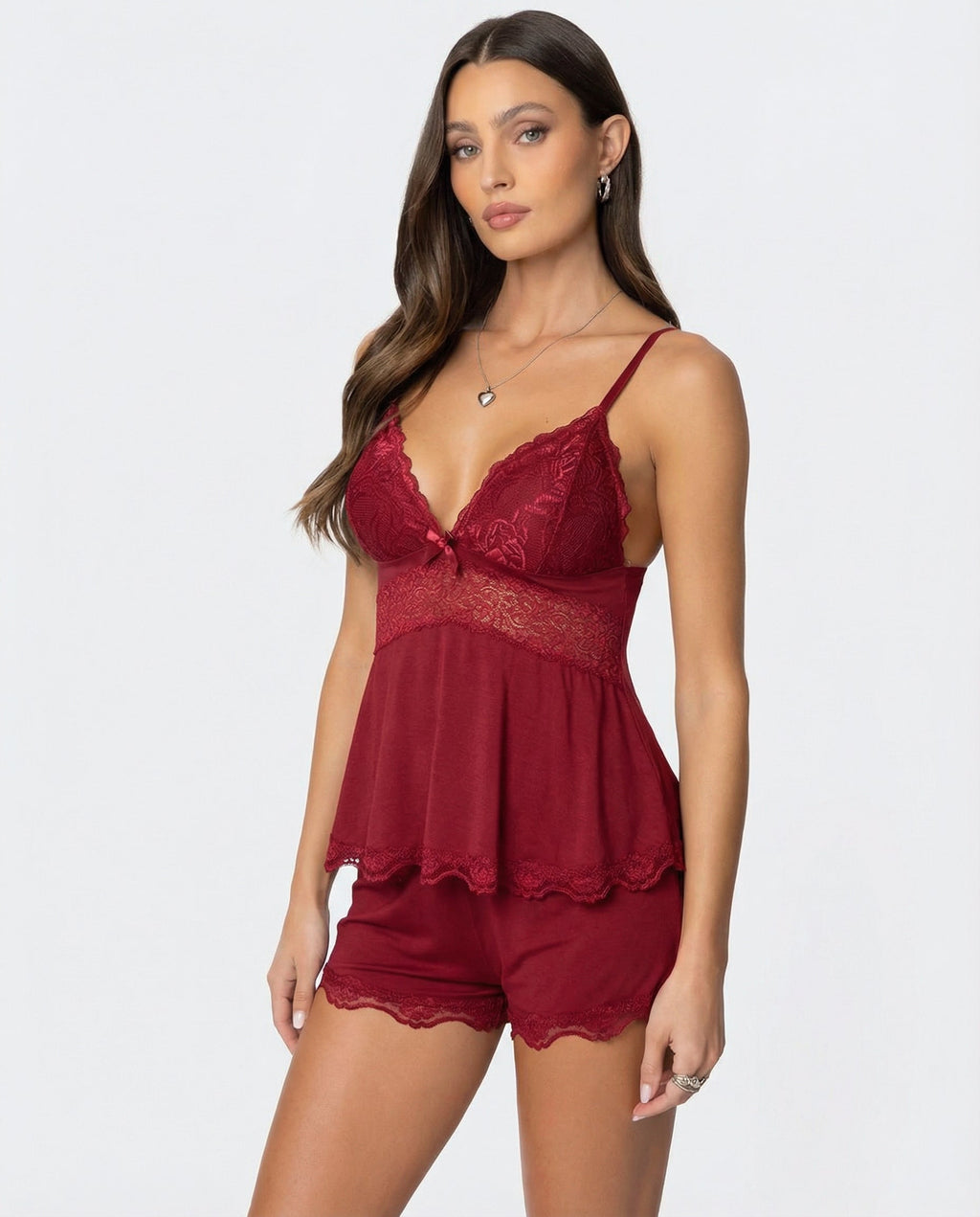 SILVIA - Conjunto de pijama lencero de tirantes y short con encaje™