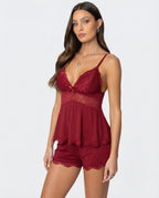 SILVIA - Conjunto de pijama lencero de tirantes y short con encaje™