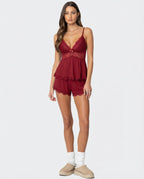 SILVIA - Conjunto de pijama lencero de tirantes y short con encaje™