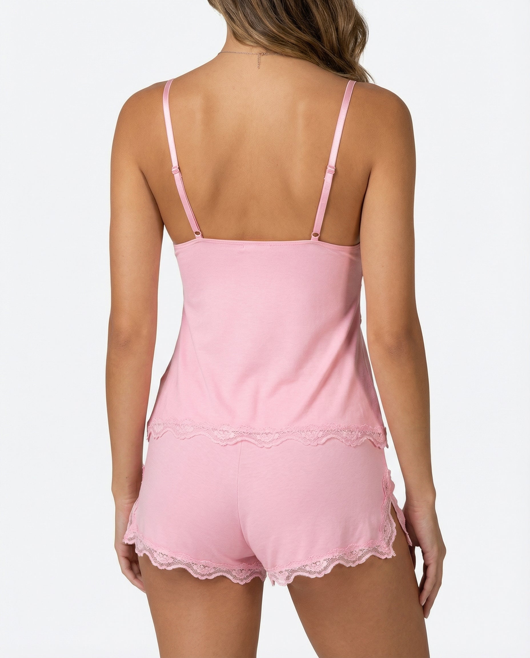 SILVIA - Conjunto de pijama lencero de tirantes y short con encaje™