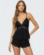 SILVIA - Conjunto de pijama lencero de tirantes y short con encaje™