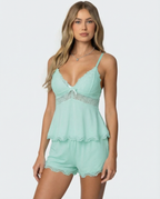 SILVIA - Conjunto de pijama lencero de tirantes y short con encaje™