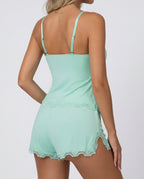 SILVIA - Conjunto de pijama lencero de tirantes y short con encaje™