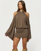 VERÓNICA - Minivestido boho drapeado con espalda al aire y detalle mariposa™