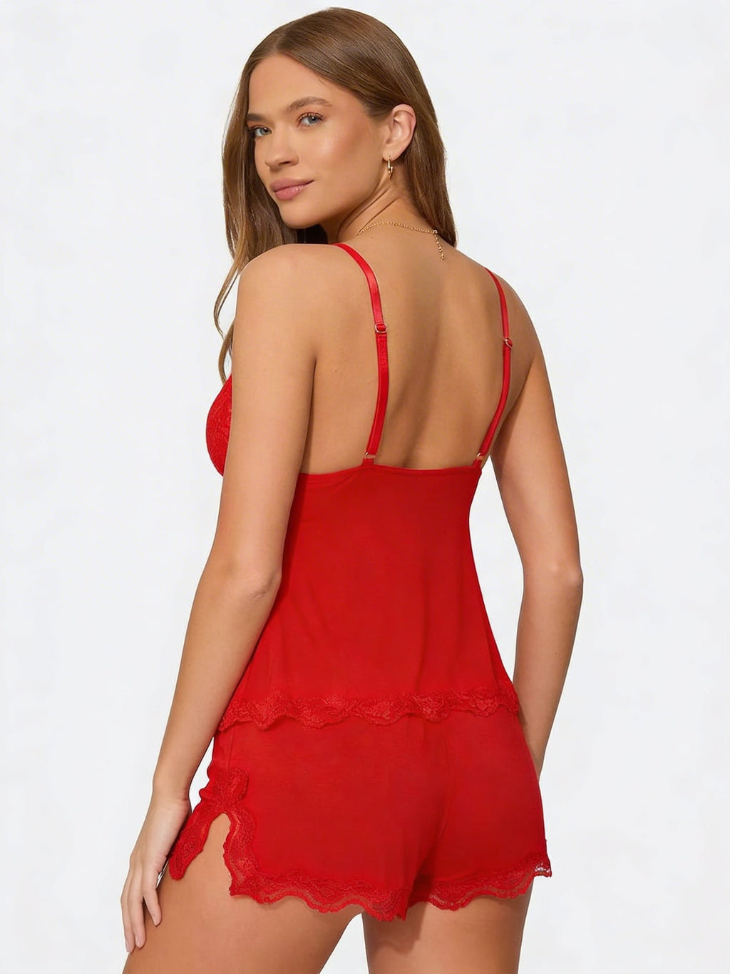 SILVIA - Conjunto de pijama lencero de tirantes y short con encaje™