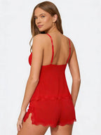 SILVIA - Conjunto de pijama lencero de tirantes y short con encaje™