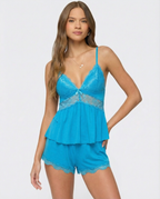 SILVIA - Conjunto de pijama lencero de tirantes y short con encaje™