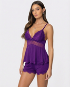 SILVIA - Conjunto de pijama lencero de tirantes y short con encaje™