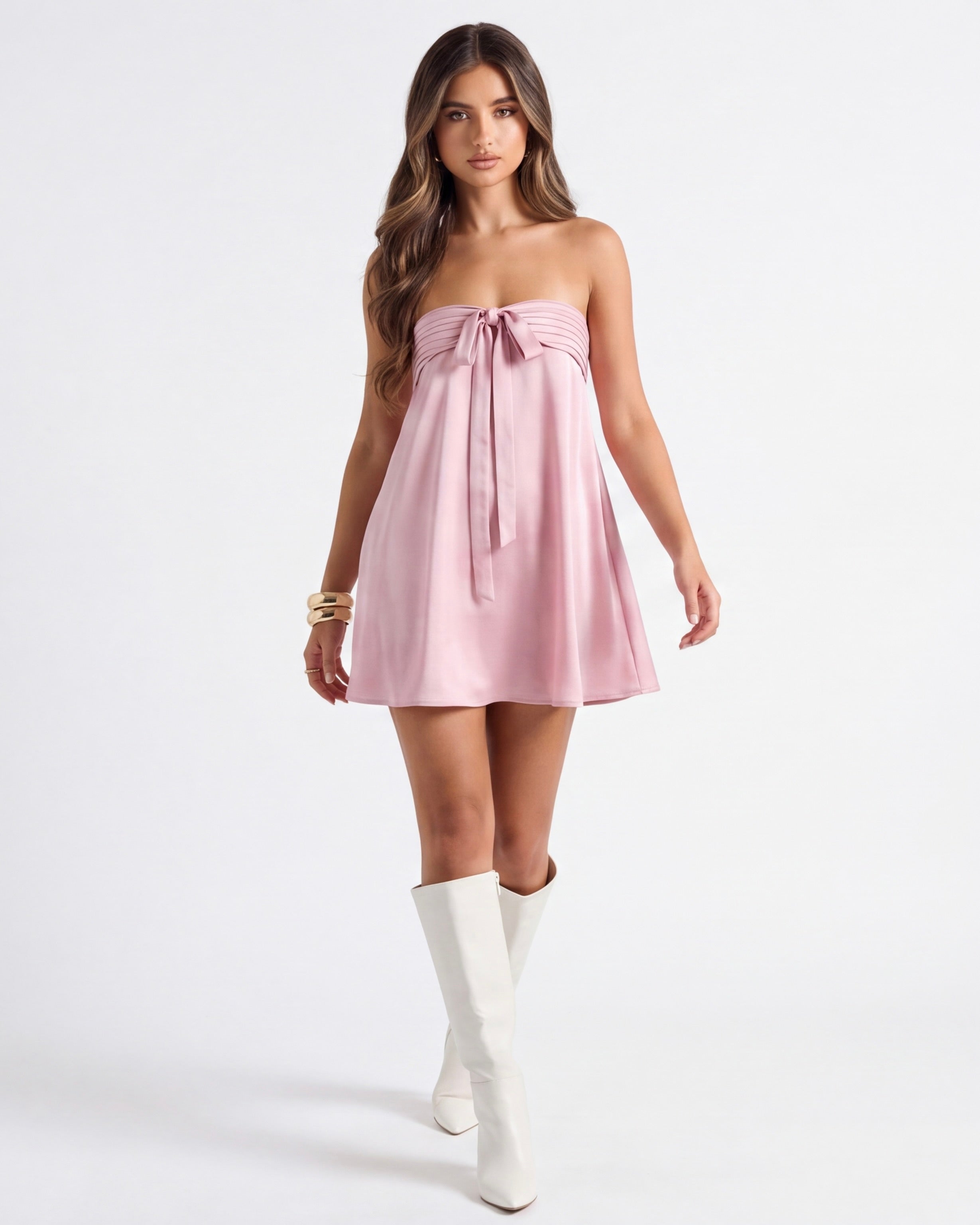 LOURDES - Minivestido palabra de honor con lazada frontal™