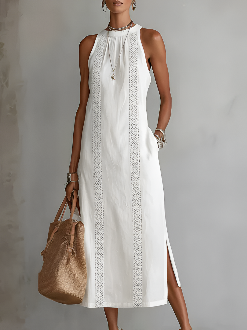 ALESSANDRA - Elegante vestido midi de cuello halter con encaje y aberturas™