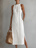 ALESSANDRA - Elegante vestido midi de cuello halter con encaje y aberturas™