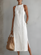 ALESSANDRA - Elegante vestido midi de cuello halter con encaje y aberturas™