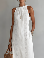 ALESSANDRA - Elegante vestido midi de cuello halter con encaje y aberturas™
