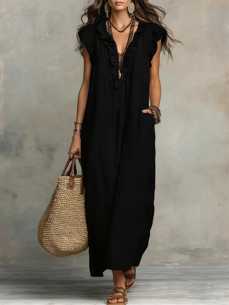 CAMELIA - Vestido largo de estilo bohemio con volantes y escote en V™