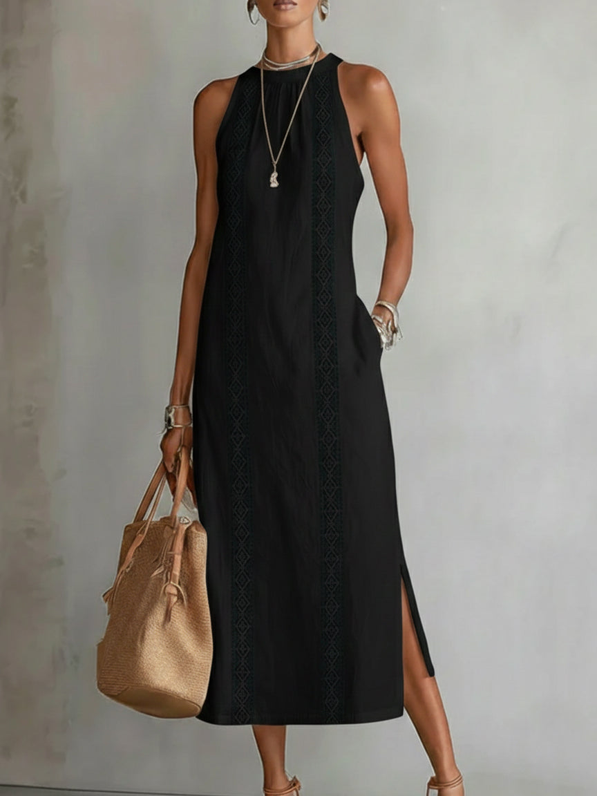 ALESSANDRA - Elegante vestido midi de cuello halter con encaje y aberturas™