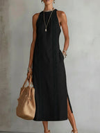 ALESSANDRA - Elegante vestido midi de cuello halter con encaje y aberturas™