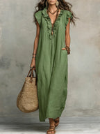 CAMELIA - Vestido largo de estilo bohemio con volantes y escote en V™
