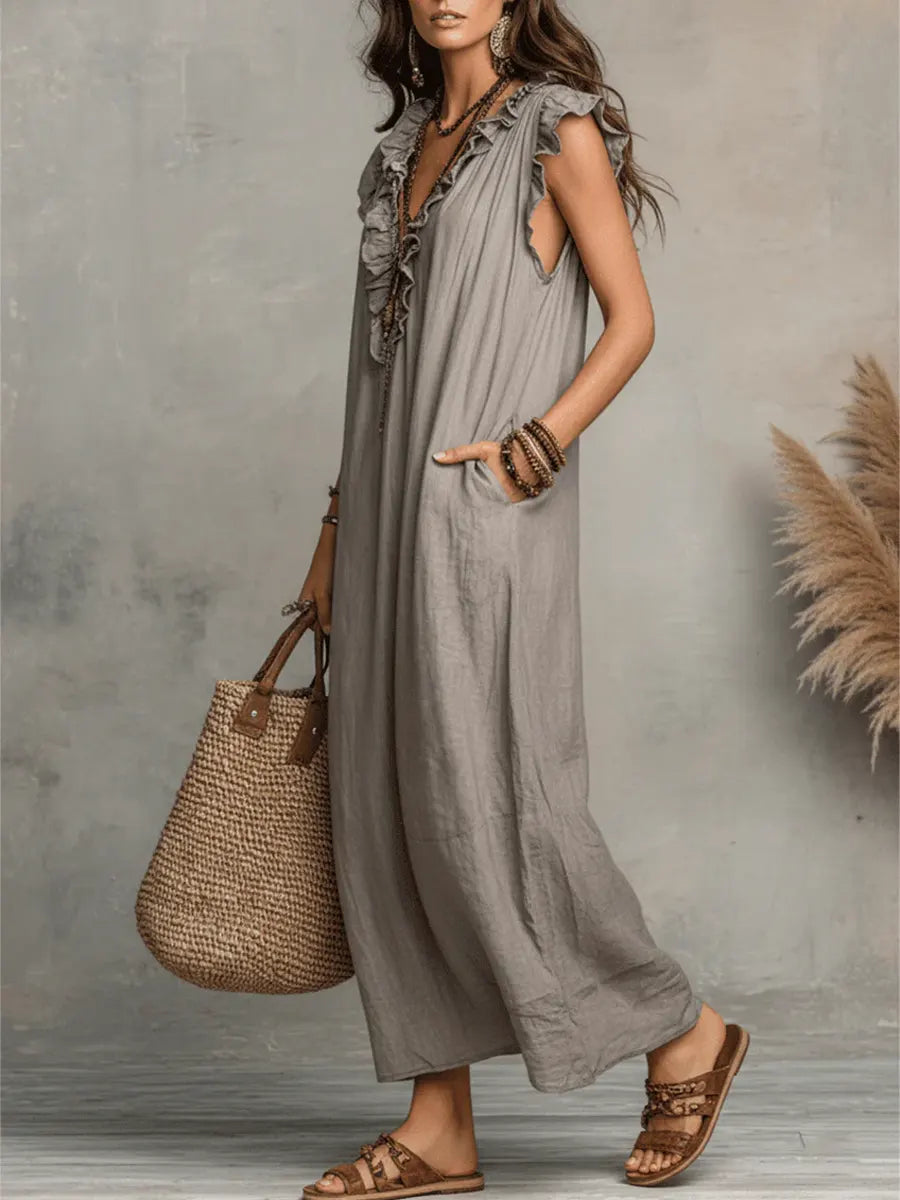 CAMELIA - Vestido largo de estilo bohemio con volantes y escote en V™