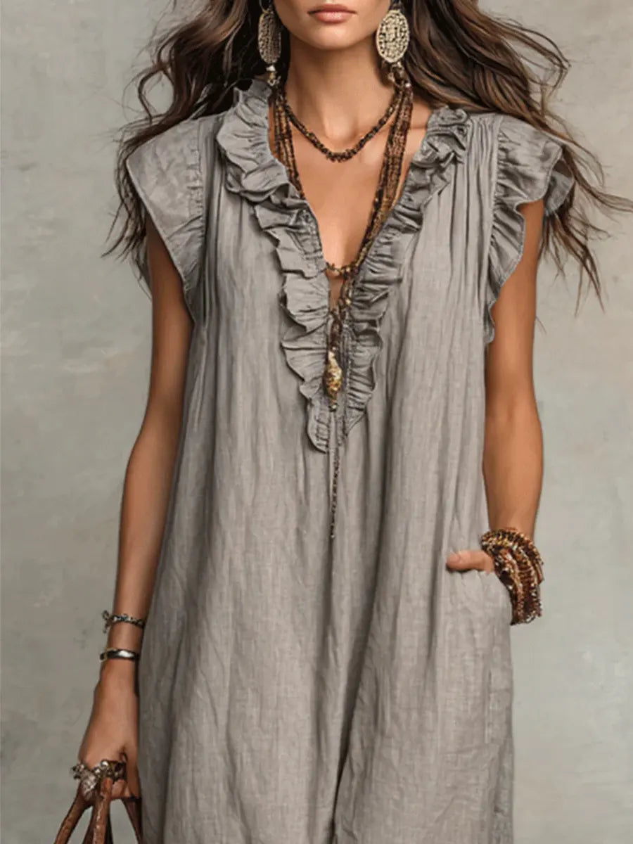 CAMELIA - Vestido largo de estilo bohemio con volantes y escote en V™