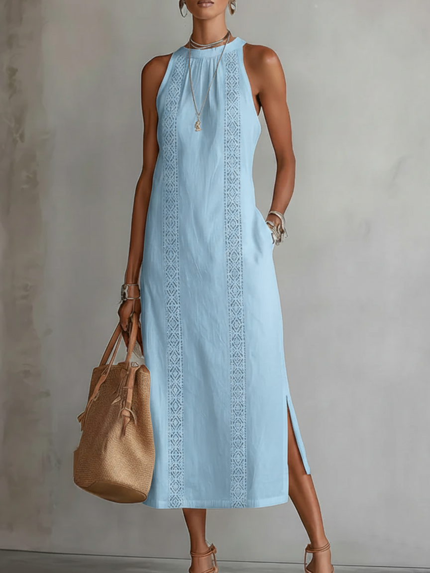 ALESSANDRA - Elegante vestido midi de cuello halter con encaje y aberturas™