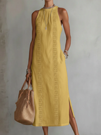 ALESSANDRA - Elegante vestido midi de cuello halter con encaje y aberturas™