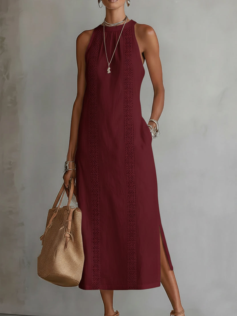 ALESSANDRA - Elegante vestido midi de cuello halter con encaje y aberturas™