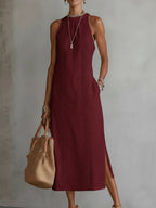 ALESSANDRA - Elegante vestido midi de cuello halter con encaje y aberturas™