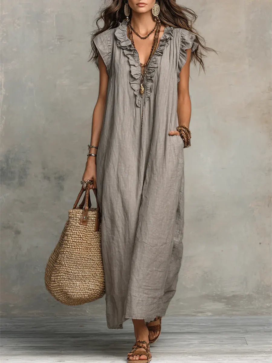 CAMELIA - Vestido largo de estilo bohemio con volantes y escote en V™