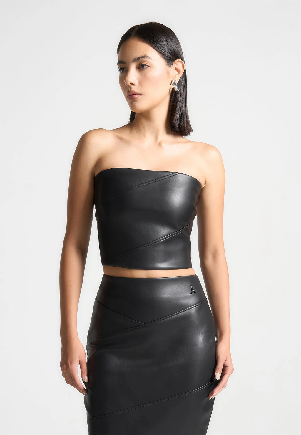 TATIANA-Top Bandeau de Cuero de Estilo Moderno y Estructurado