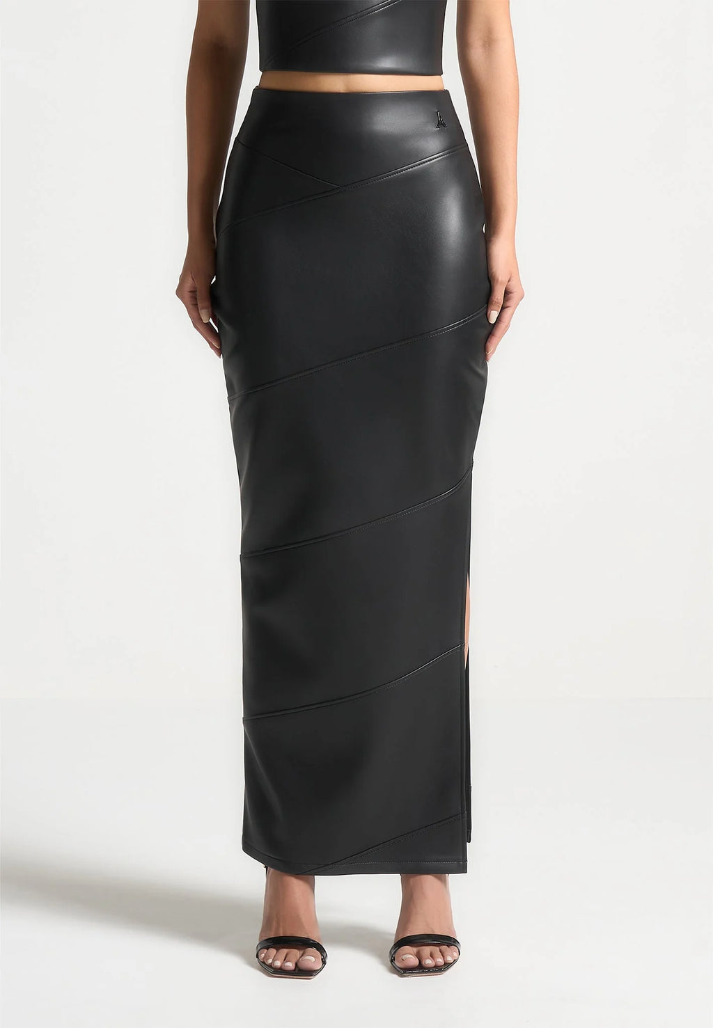 NATALIA-Falda Midi de Cuero y Estilo Contemporáneo
